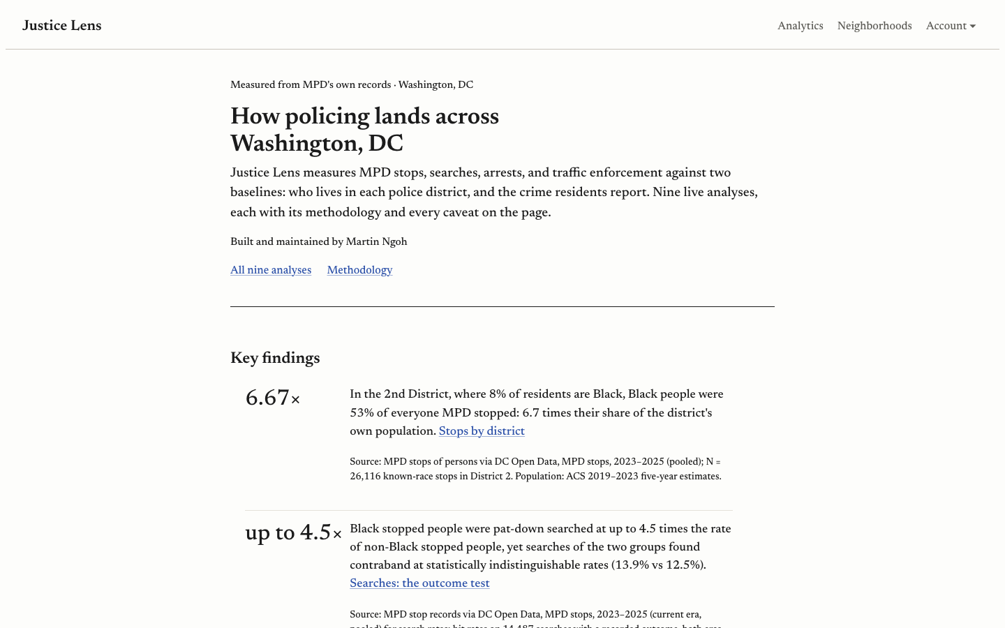 Justice Lens home page