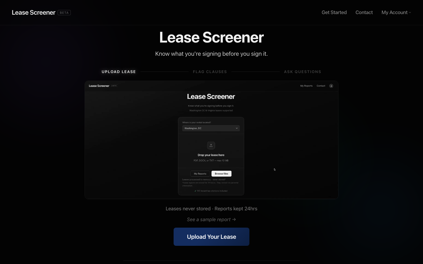 Lease Screener home page